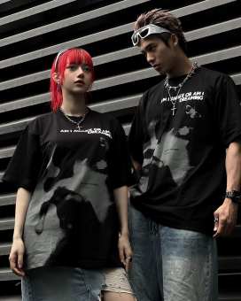 Áo Thun TSUN illusion - Đen - [UNISEX] - In - Thêu Tay Áo