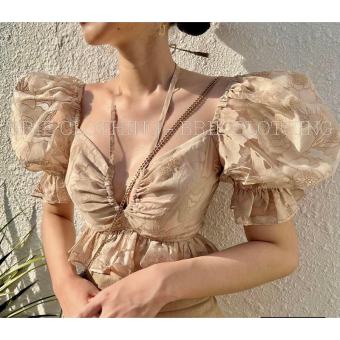 Áo croptop BRIE CLOTHING vải gấm hoa siêu sang - 258