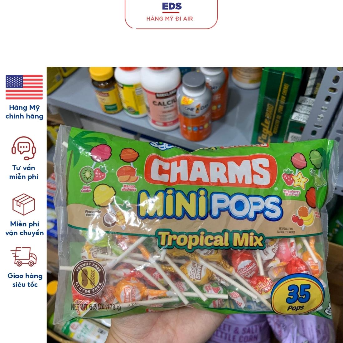 Kẹo mút hương trái cây Charms Mini Pops của mỹ không chứa chất béo làm từ nước trái cây tự nhiên - EDS Hàng Mỹ