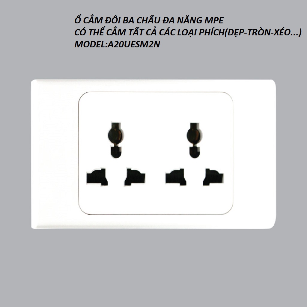Ổ cắm đôi đa năng MPE A20UESM2N - 16A, 220V, 2 ổ cắm 3 chấu, có USB