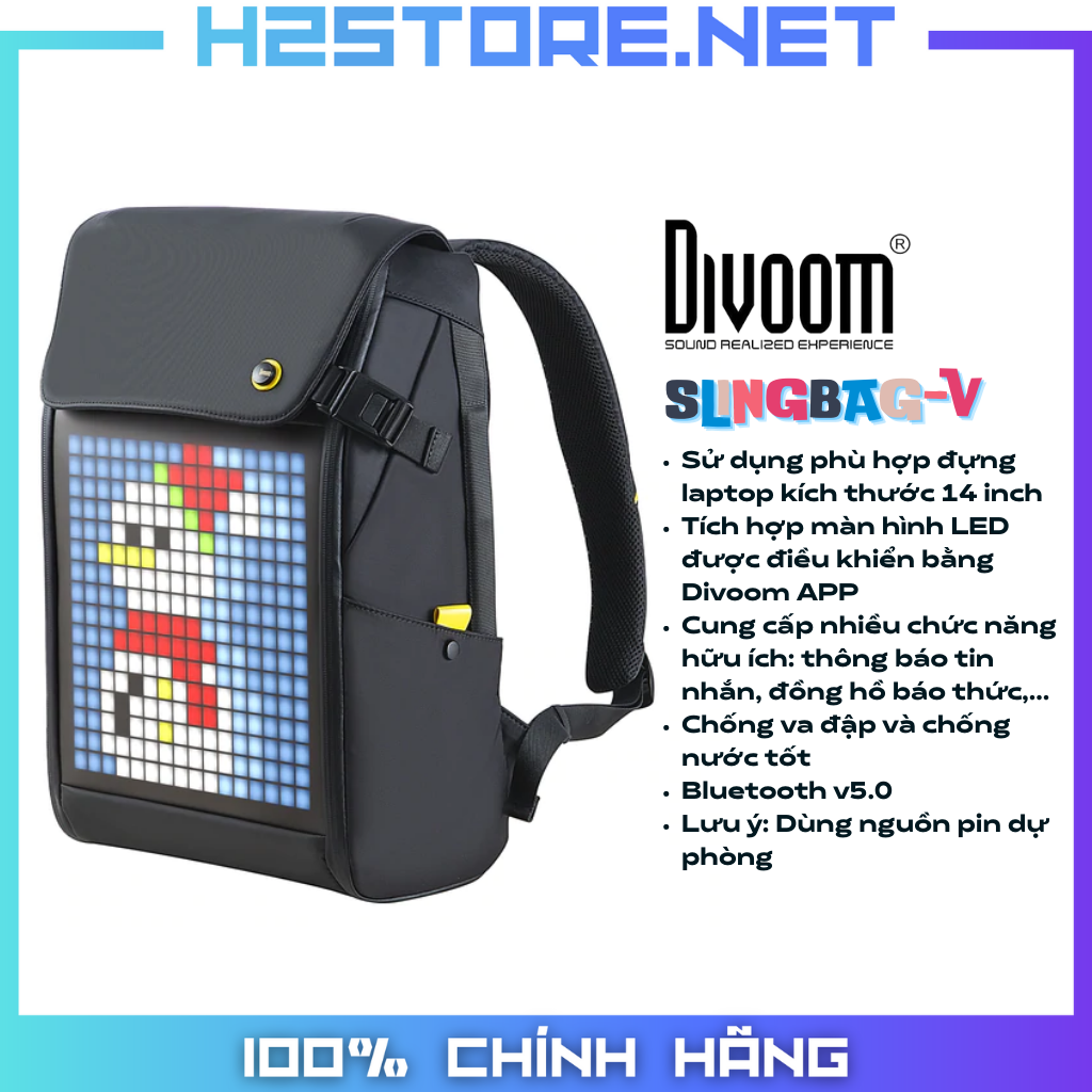 Balo Divoom Pixoo Backpack-M màn hình LED thông minh, sáng tạo