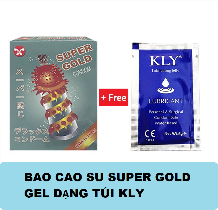 Bộ sản phẩm bao cao su Super GoldD 1 hộp 2/c tặng 1 túi Gel KLYY 5ml [ Che tên sản phẩm khi giao ]