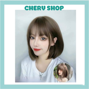 tóc giả nữ nguyên đầu ngắn  cúp ngang vai 3030 làm bằng sợi tơ cao cấp tặng kèm lưới trùm