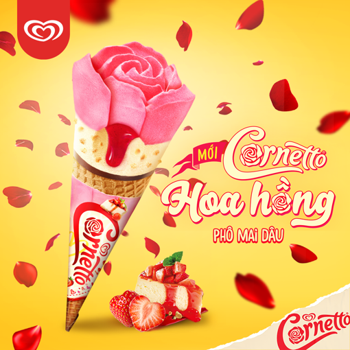 Combo 5 cây  Kem Cornetto Hoa Hồng Phô Mai Dâu