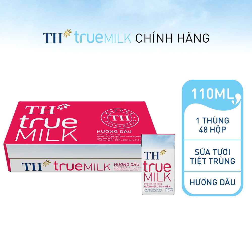Thùng 48 hộp sữa tươi tiệt trùng hương dâu TH True Milk 110ml