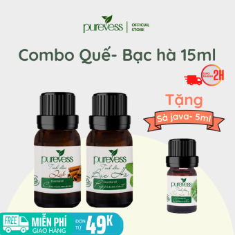 Tinh dầu xông phòng Purevess - tinh dầu Quế 15ml - tinh dầu Bạc Hà 15ml - tặng tinh dầu Sả Java 5ml