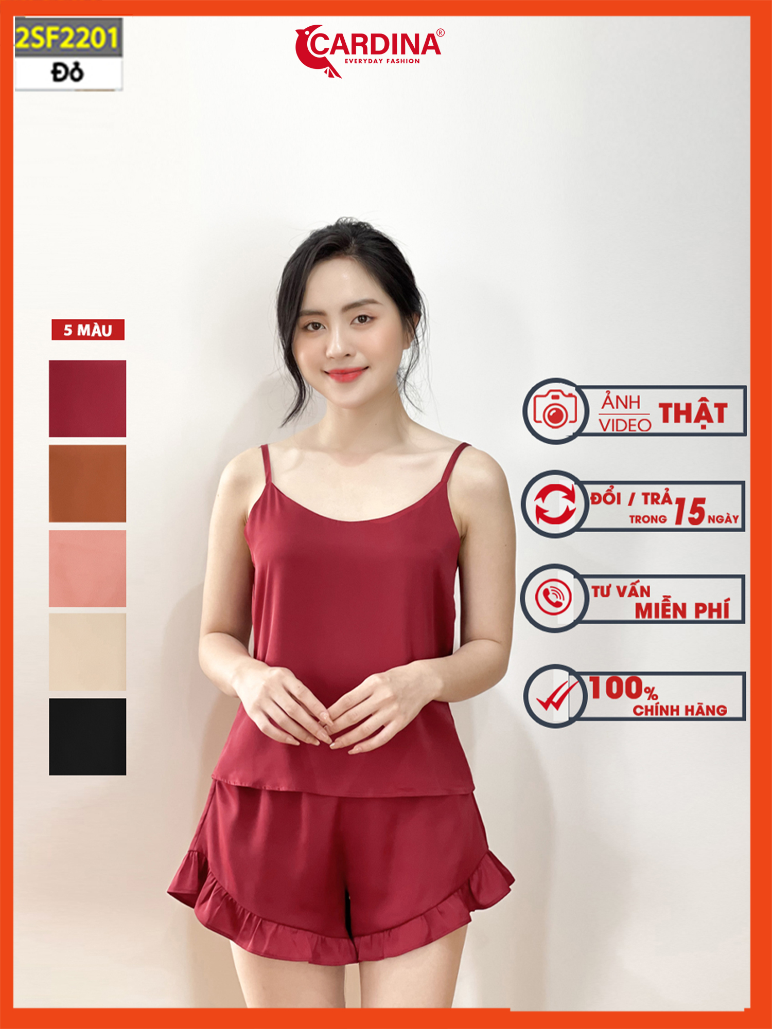 Đồ bộ nữ 𝐂𝐀𝐑𝐃𝐈𝐍𝐀 chất lụa satin nhật cao cấp quần đùi áo hai dây mềm mại quyến rũ 2sf22