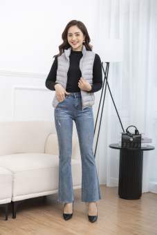 C752503 Áo khoác phao gile Fiona lông vũ siêu nhẹ dáng ngắn cổ cao 5 cm