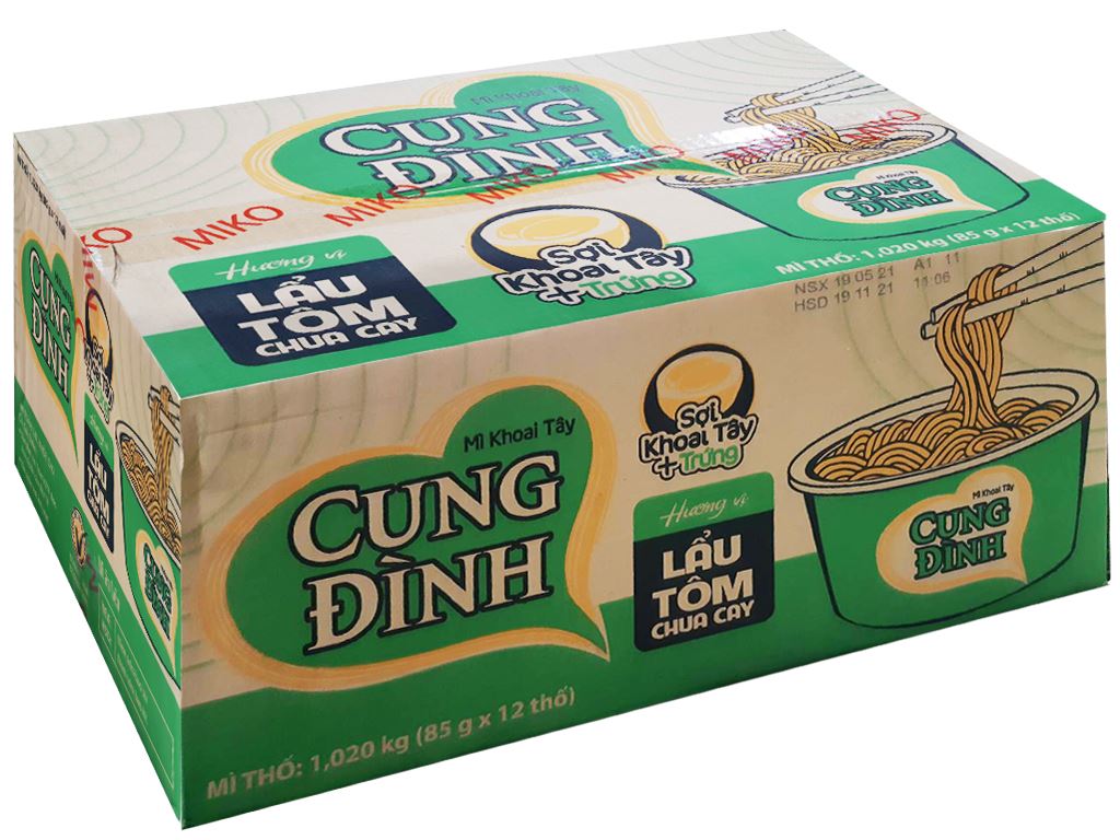 Thanh Hoá - Thùng 12 tô mì khoai tây Cung Đình lẩu tôm chua cay 85g
