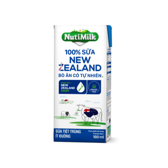 NutiMilk 100% Sữa New Zealand Bò ăn cỏ tự nhiên Ít đường 180ml NSTIT180TTGT - Thương Hiệu NUTIFOOD - TTGT89