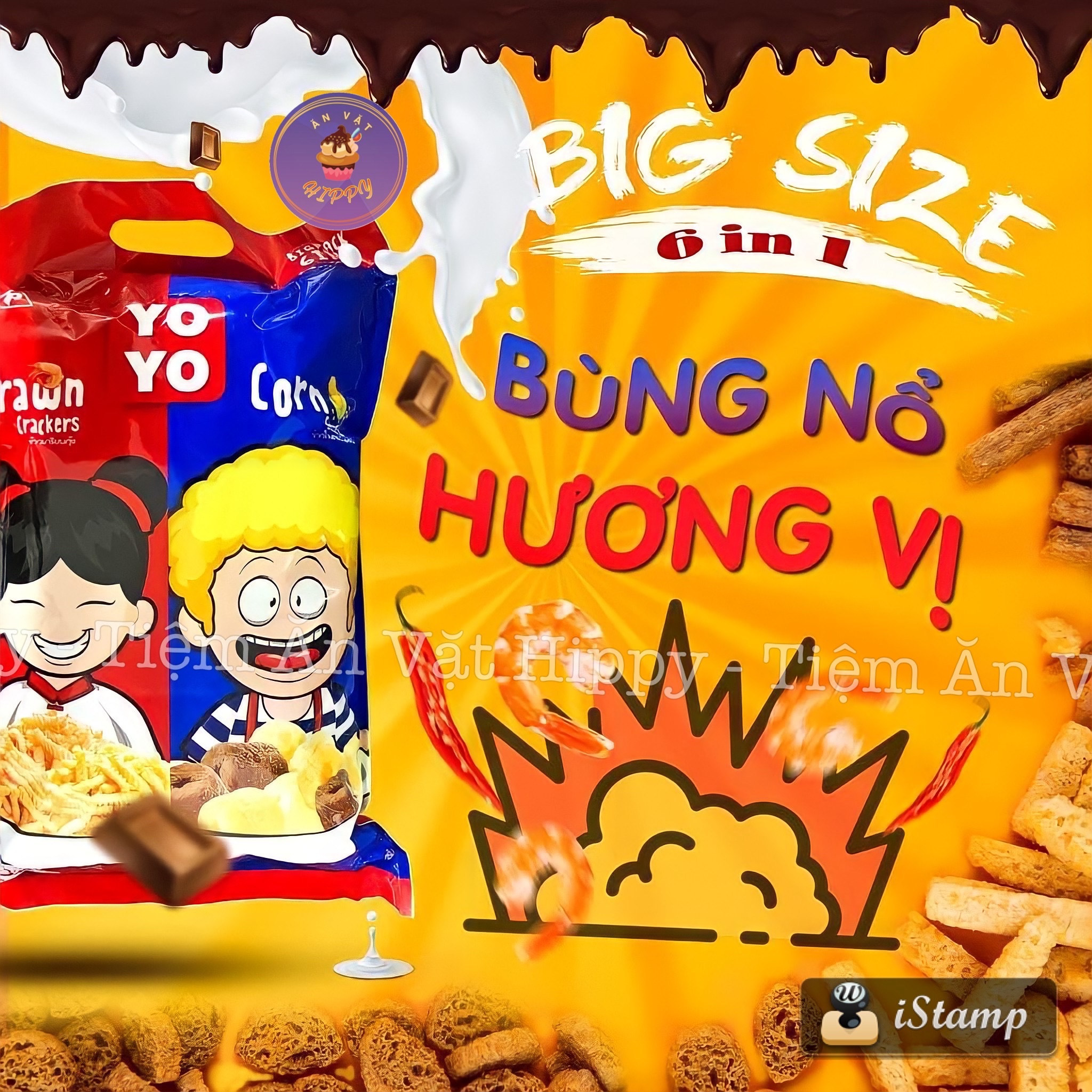Bim bim khổng lồ yoyo thái lan mix prawn-corn - 6 gói bùng nổ hương vị 420gr