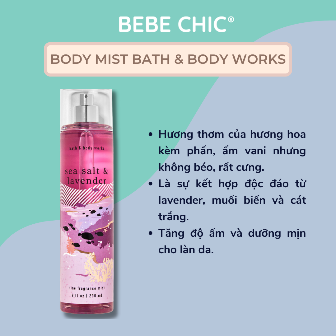 Xịt thơm toàn thân body mist bath & body works 236ml - sea salt & lavender