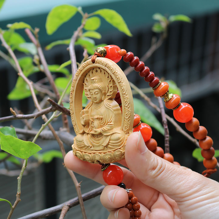 Khánh treo xe ô tô Phật Quan Thế Âm - Phật Di Lặc - Dây treo xe ô tô gỗ hoàng dương cao cấp - MS110320224