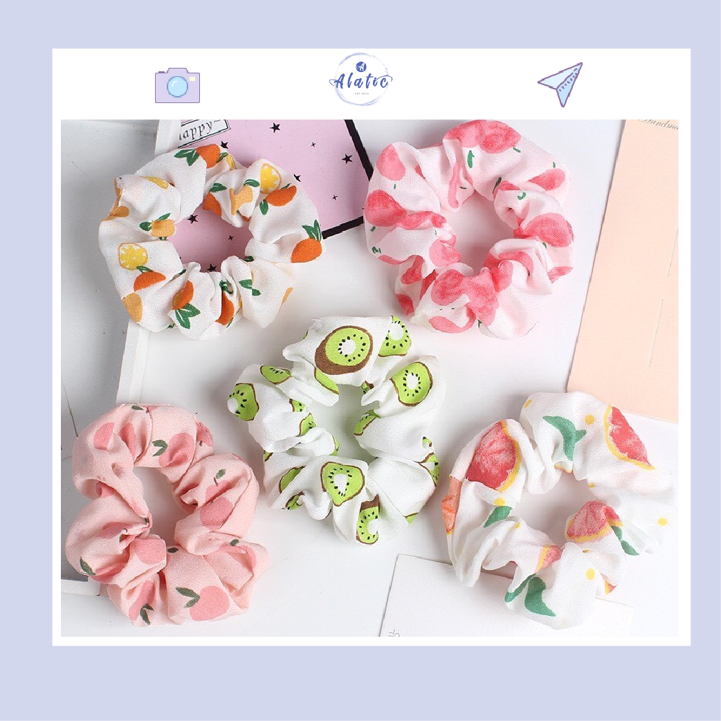 Cột Tóc Vải Scrunchies họa tiết hoa quả đáng yêu dễ thương Alatic