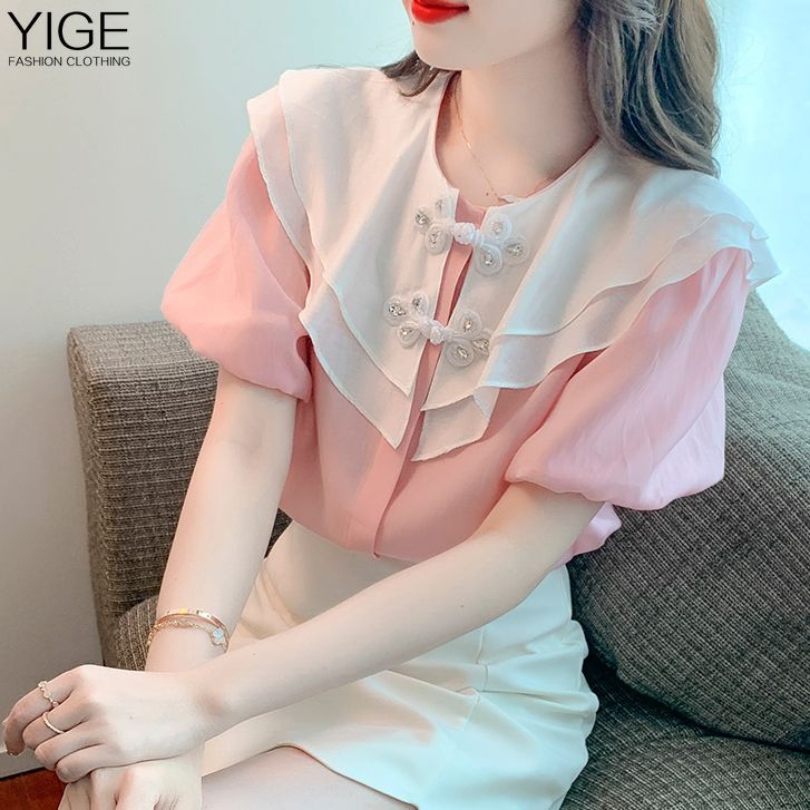 Yige áo kiểu hàn quốc tay phồng có cúc tay phồng chất liệu tencel cá tính áo tunic mới mùa hè 2022