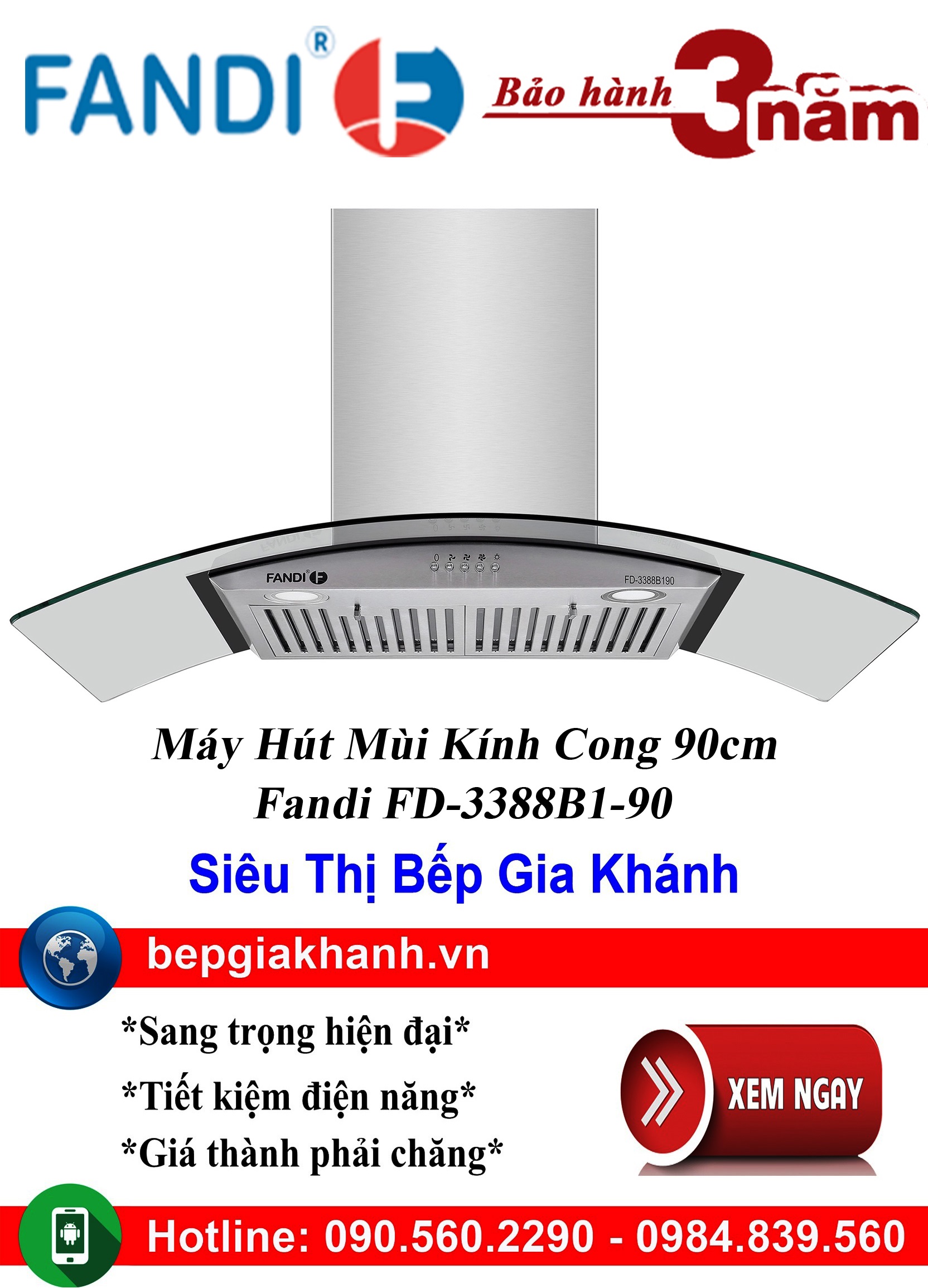 [HCM]Máy hút mùi kính cong 90cm Fandi FD-3388B1-90, máy hút mùi nhà bếp, máy hút mùi bếp, máy hút mùi kính cong, máy hút mùi canzy, máy hút mùi mini, máy hút mùi âm trần, máy hút mùi electrolux, may hut mui