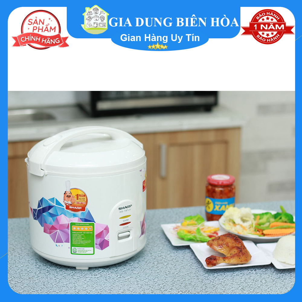 Nồi cơm điện sharp 1.8 lít ks-18tjv-trưng bày 95-97%_số người ăn 4-6 người-công suất:700w lòng nồi phủ chống dính :có xửng hấp