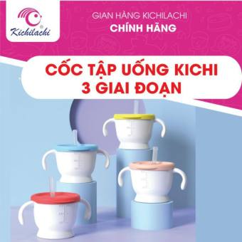 Cốc tập uống tập hút 3 giai đoạn Kichilachi tiện lợi cho bé có vạch chia ml