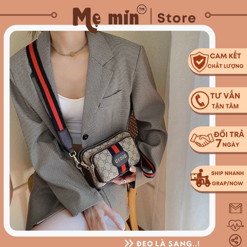 Túi xách đeo chéo ❤️siêu rẻ❤️ gu xì ngang phối kẻ 3 ngăn a043 - memin