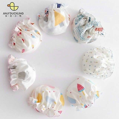 Mũ vải cotton nhún bèo cho bé gái từ 0-3 tháng