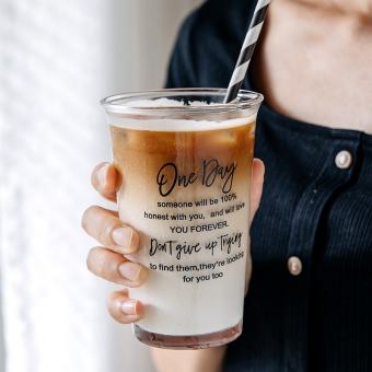 Cốc thuỷ tinh miệng loe cao decor in chữ dày dặn, ly thuỷ tinh cute cao cấp K-House Smart