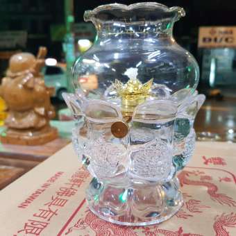 Đèn thờ đốt dầu lưu ly cát tường cao 14 cm