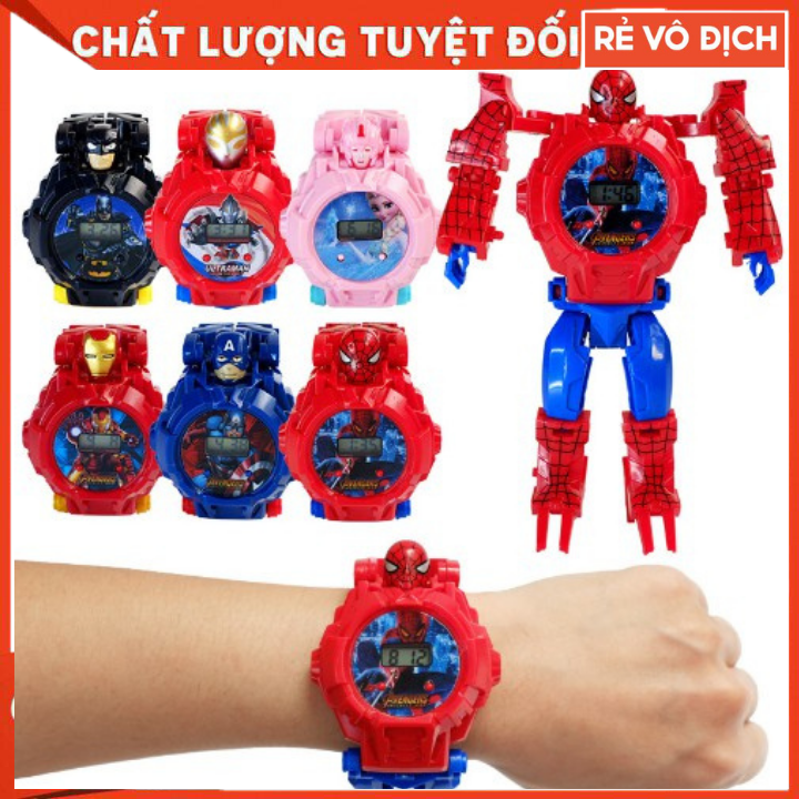 Đồ chơi trẻ em đồng hồ biến hình siêu nhân anh hùng avenger toysem xem giờ, đồng hồ biến hình công chúa elsa cho bé