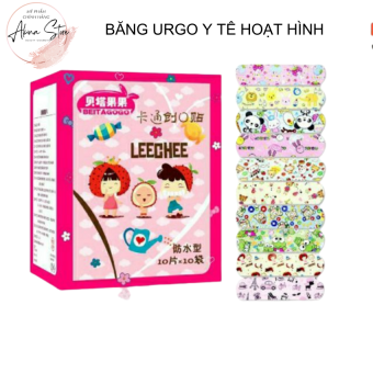 Băng urgo,băng cá nhân,băng go,băng vết thương,ago,hộp 100 miếng băng gâu y tế hoạt hình dễ thương chống thấm nước,siêu dính,cố định vết thương tốt-Akina Store