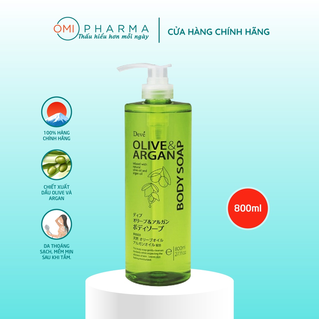 Sữa tắm dưỡng ẩm chiết xuất dầu Olive & Argan Deve Nhật Bản Chai 800ml