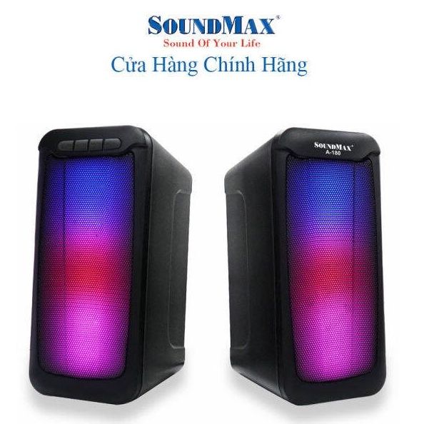 Loa vi tính soundmax a180 2.0 10w led rgb / jack 3.5mm / bluetooth 5.0 - hàng chính hãng