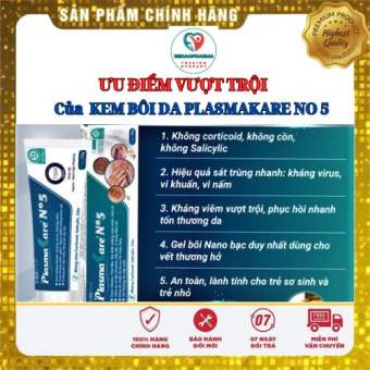 Kem bôi giúp hết ngứa PlasmaKare No5 25G Nano bạc , kháng khuẩn, kháng virus, kháng nấm, giảm bong tróc, mau lành