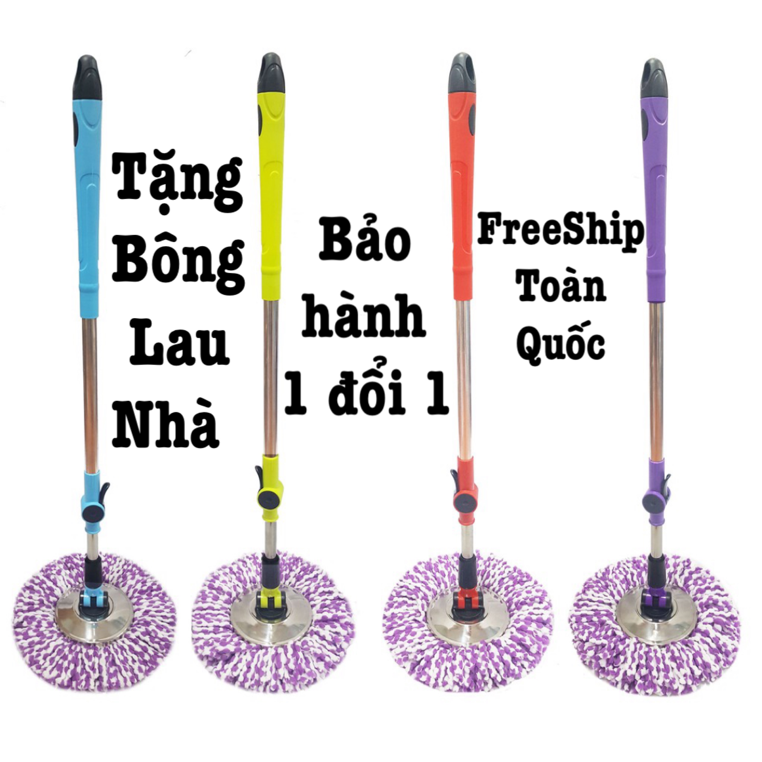 Cây lau nhà mâm inox xoay 360 độ, bông lau siêu thấm hút, lau khô cực nhanh - cây lau nhà đồ bền cao cấp - tặng kèm bông lau theo cây