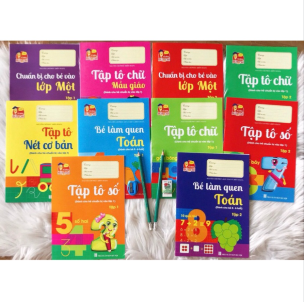 Sét 10 quyển vở tập tô - viết chữ chuẩn bị cho bé vào lớp 1 - tặng kèm 02 bút chì - sách vở cho bé