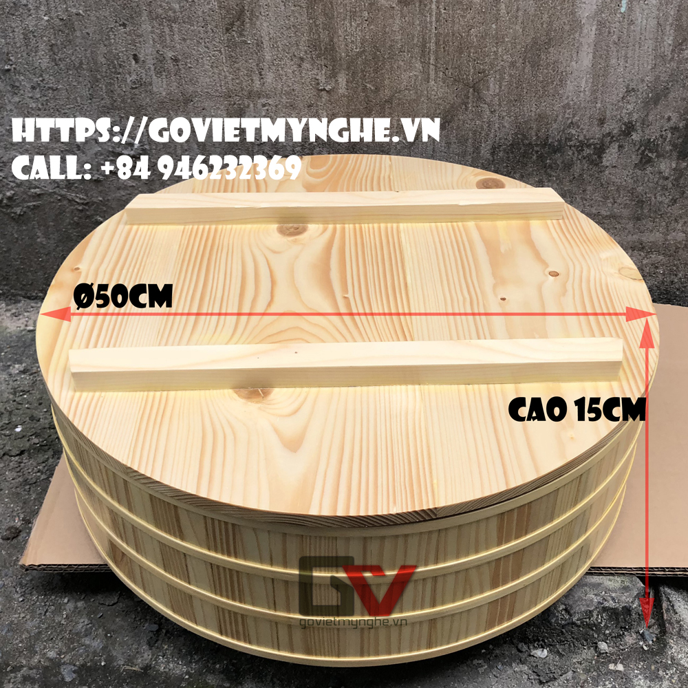 Thố gỗ đánh cơm sushi _ thố gỗ trang trí sashimi φ 50cm - cao 15cm + nắp gỗ - gỗ thông tự nhiên