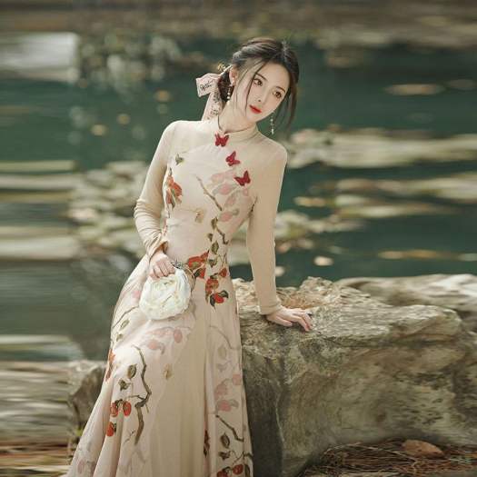 Mùa thu năm 2023, tranh xổ số màu trắng sang trọng với hình dáng thanh lịch  của Pháp Váy đẹp cho phụ nữ - Trung Quốc Trang phục nữ y váy áo