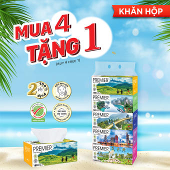 Khăn giấy lụa hộp Premier 180 tờ - Mua 4 hộp tặng 1 hộp