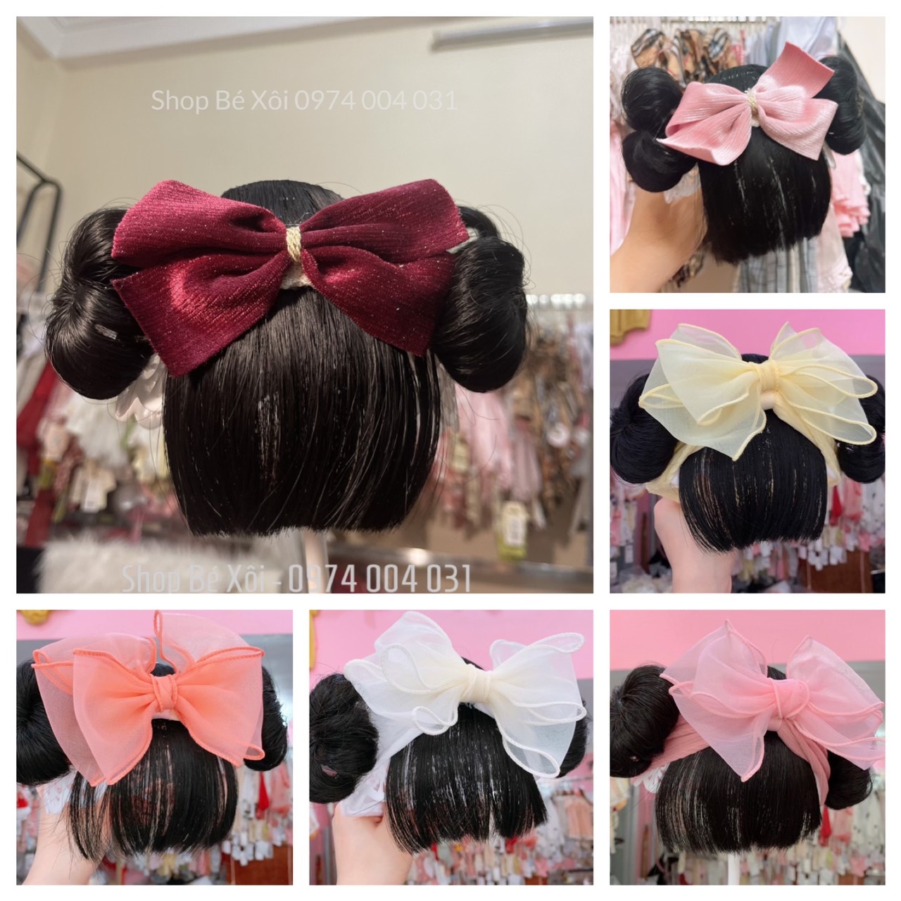 [New - nhiều mầu] Turban tóc giả cho bé nơ kèm tóc mái - cotton mềm- Băng đô tóc giả cho bé