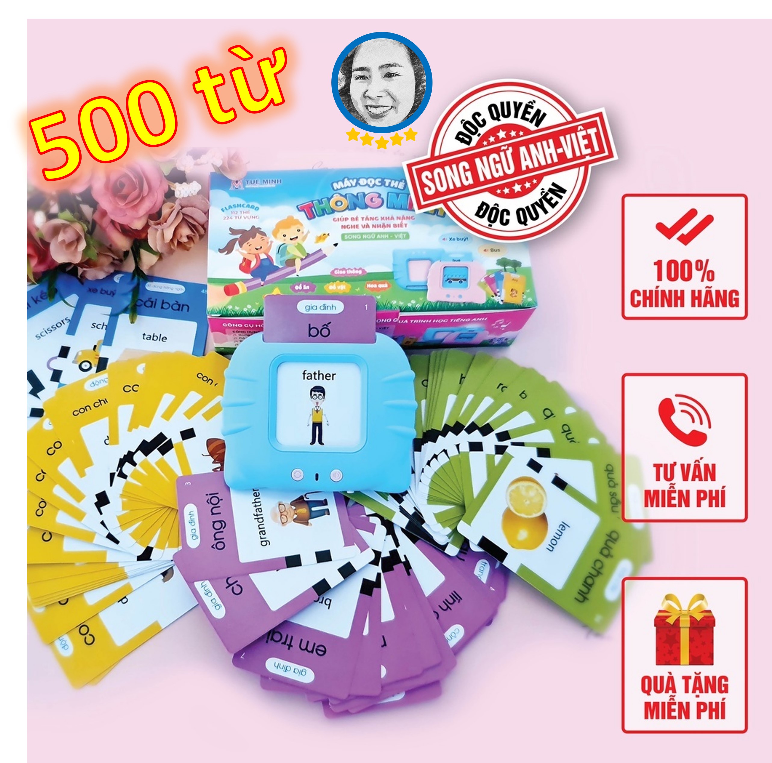 [Bản 2023 Anh-Việt] 500 từ Máy Đọc Thẻ Flashcard Tiếng Anh Dành Cho Trẻ Em Không Có Sóng Điện Từ