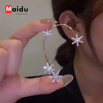 Maidu Khuyên Tai Không Xỏ Khuyên Khuyên Tai Kẹp Xương Tai Bông Tuyết Cá Tính Cho Nữ