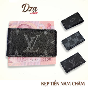 Kẹp tiền nam châm da bò in vân hoa văn cao cấp, nhỏ gọn tiện dụng