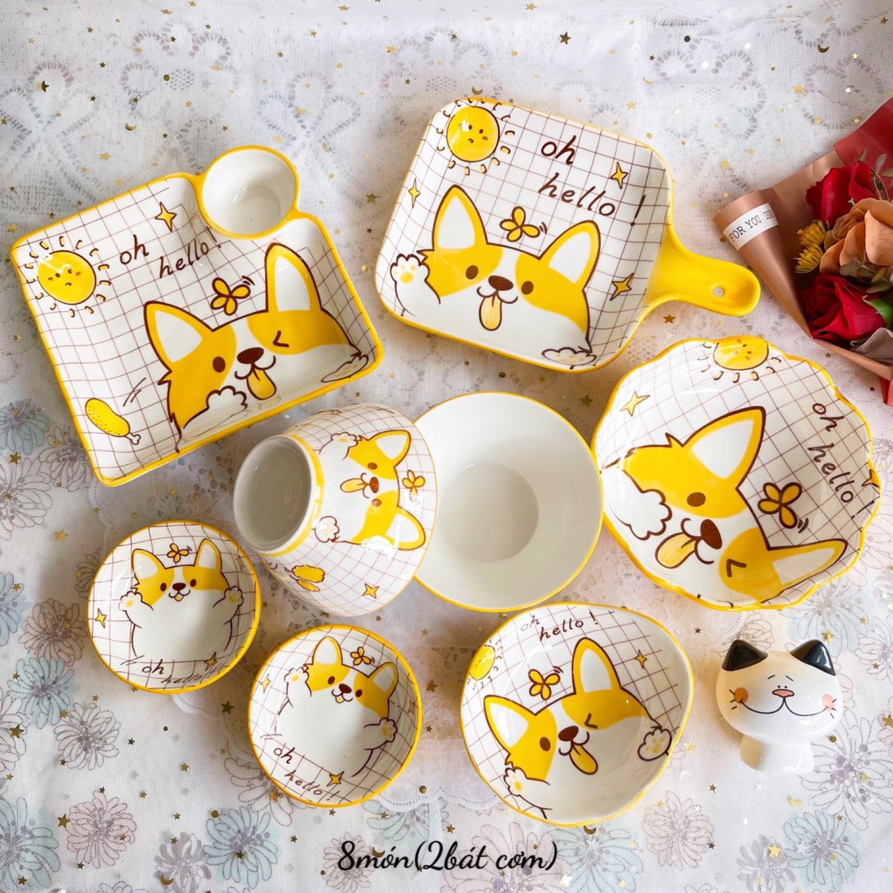 Set bát ăn cơm 🍜chó siba🍜 bộ bát đĩa sứ decor chén dĩa sứ cute cao cấp s119