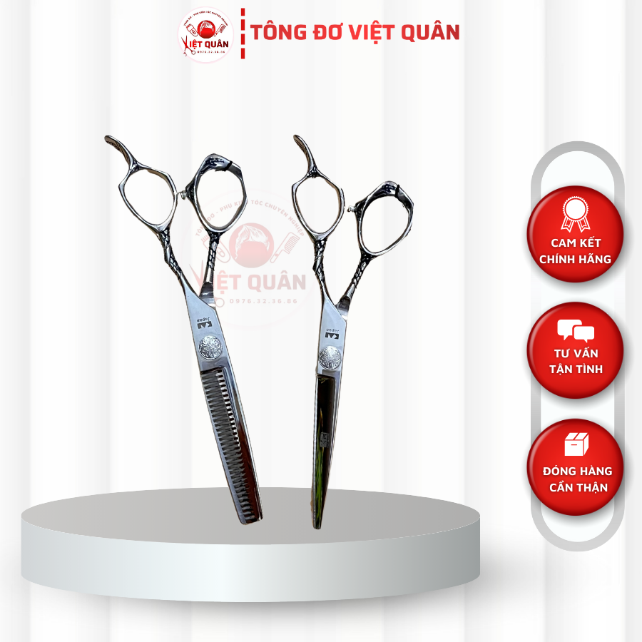 Kéo cắt tóc-bộ kéo cắt tóc chuyên nghiệp nhật có bao kéo xịn kasho vqa6.