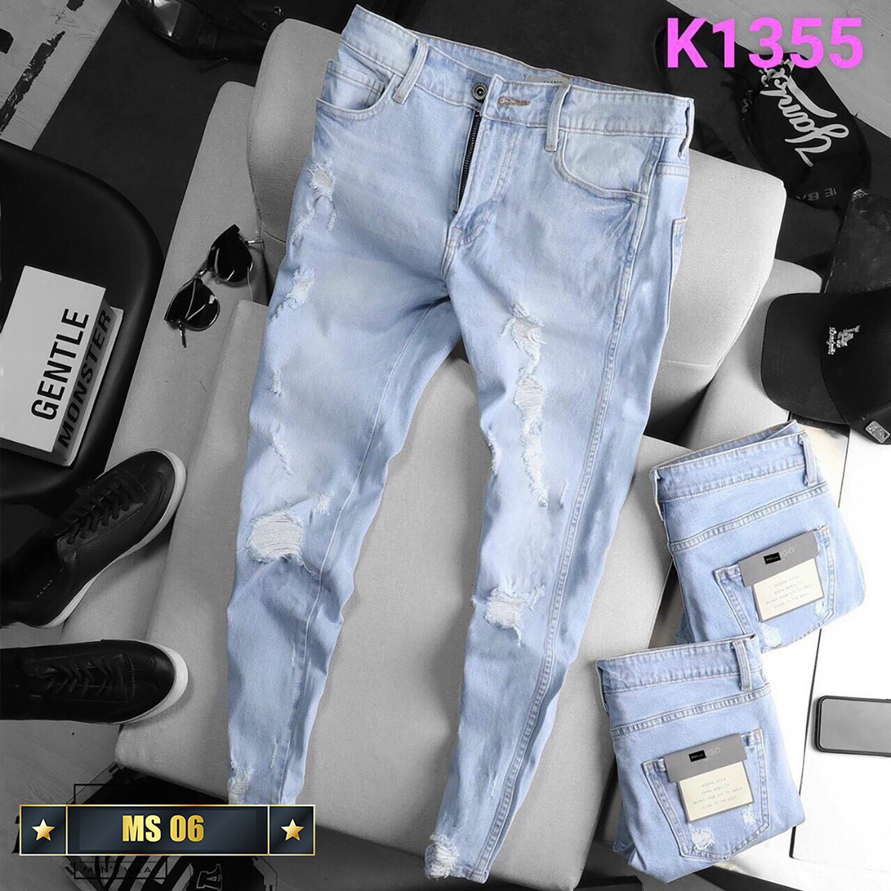 Quần jean nam xanh rách chất bò co dãn - quần jean nam chất bò cao cấp thời trang THOTAYSHOP94 MS06