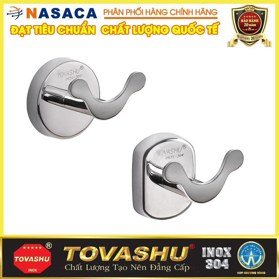 Móc áo TOVASHU đôi mickey vuông inox 304 (Inox 304 - Bảo hành 20 năm)