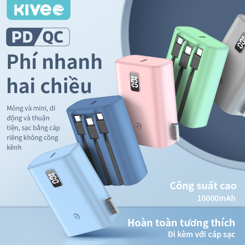 Sạc dự phòng PT58P PT58X pro 10000mAh PD 22.5W Hệ thống màu kẹo hiển thị màn hình LED khép kín cho iPhone Huawei Samsung Xiaomi