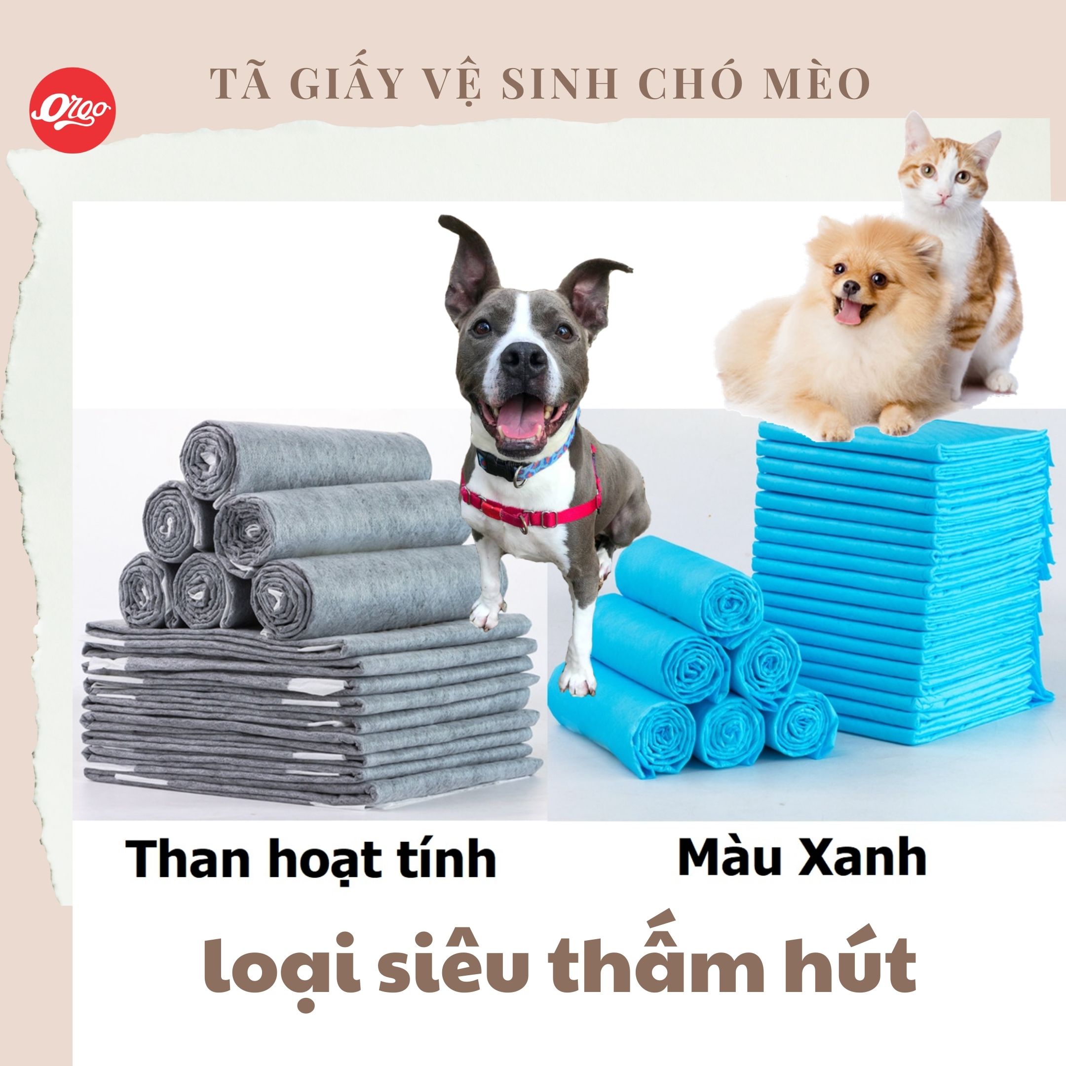 Orgo - Lẻ 1 miếng- Miếng lót cho chó, mèo đi vệ sinh, tã giấy khay, lồng chuồng thú cưng, siêu thấm hút (bán lẻ từng tấm)
