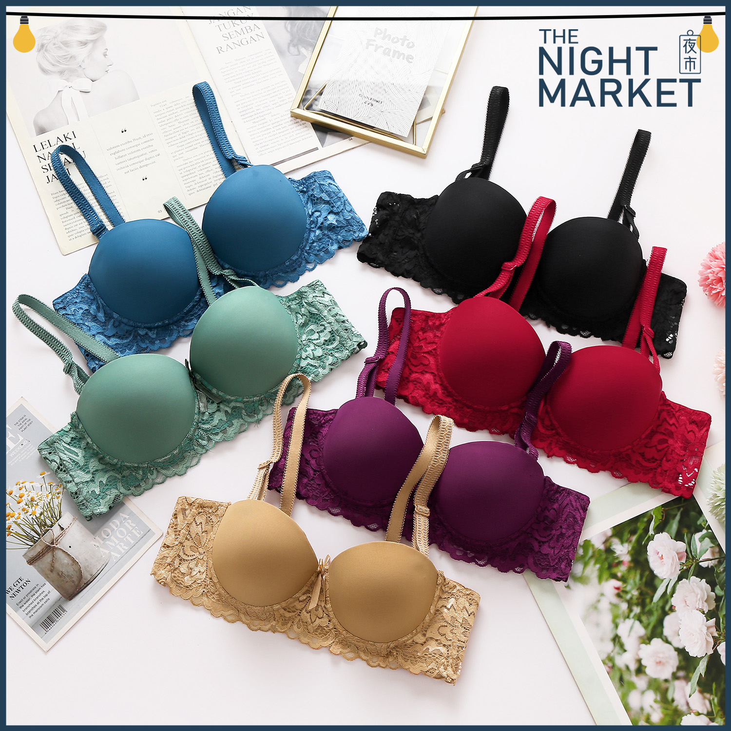 Night Market] Alicia Secret Comfort Plain Colour Push Up Bralette