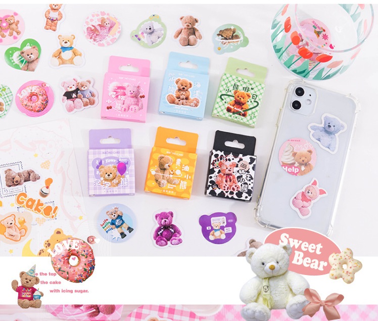 Hộp 45 stickers hình gấu nhiều mẫu