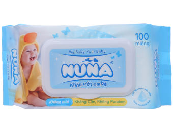 Khăn ướt NUNA 100 miếng KHÔNG MÙI KHÔNG CỒN CHO BÉ