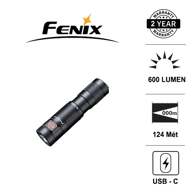 Đèn pin móc khóa fenix e09r độ sáng 600 lm chiếu xa 124 m sạc usb-c pin liền thân li-ion 800mah đèn đèn pin